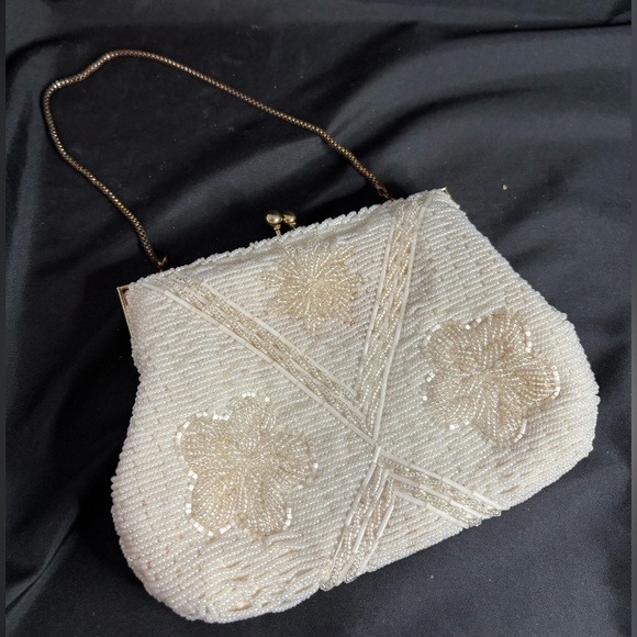 Vtg cream beaded bag - Picture 2 of 9
